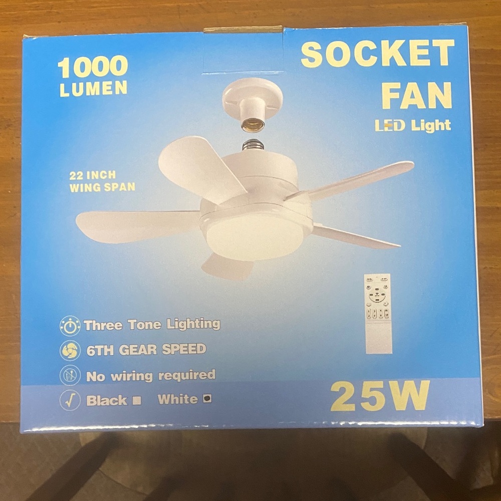 White LED Socket Fan with Remote Control